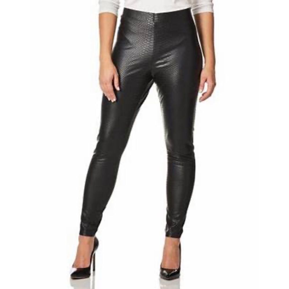 HUE Sleek Effects Black Crocodile Skin Design Soft Stretch Leggings Sz S NWT